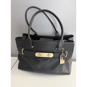 Coach Swagger Carryall Satchel Shoulder Bag Black Pebbled Leather Handbag